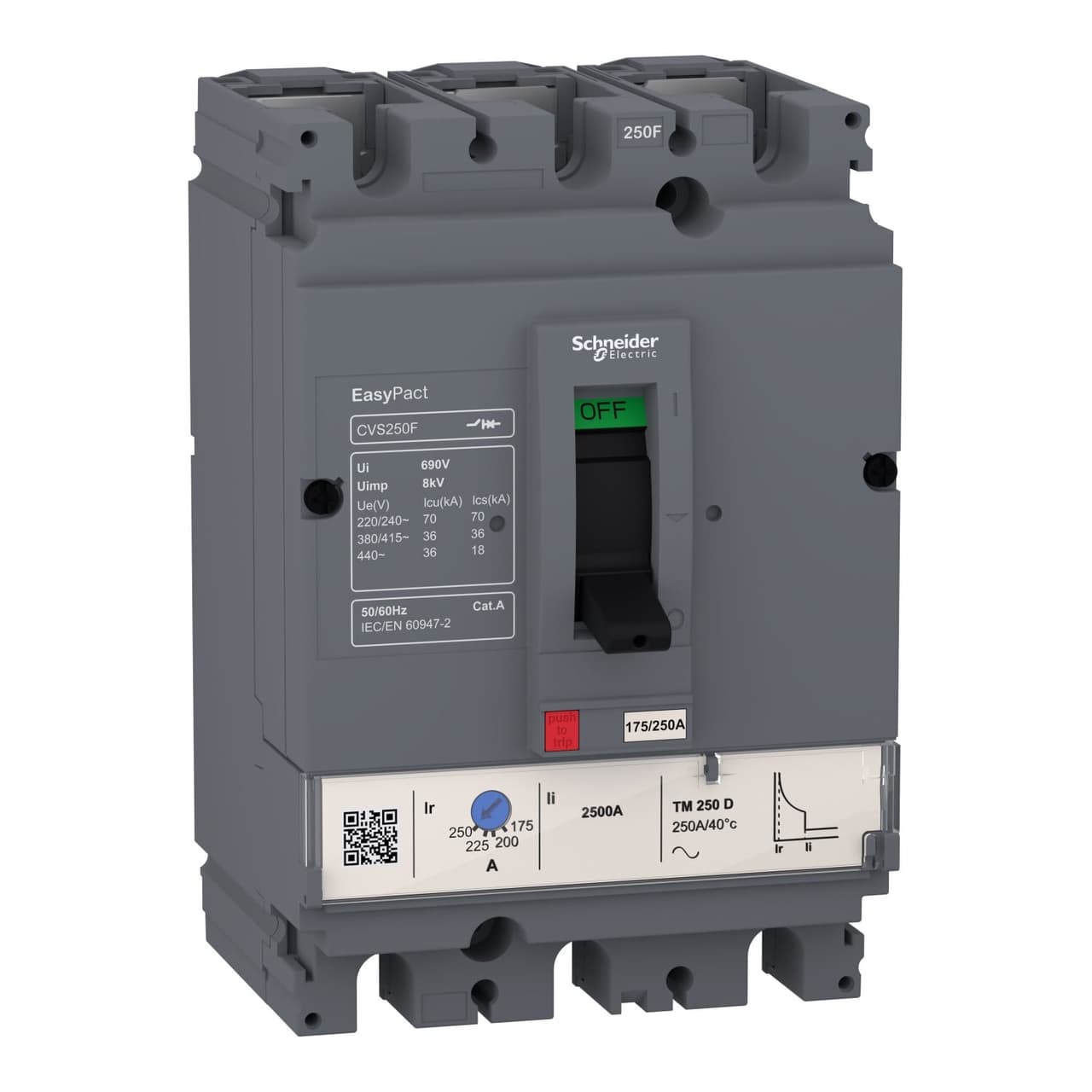 شنايدر LV510333 | قاطع دارة EasyPact CVS100F، 36 كيلو أمبير عند 415 فولت تيار متردد، وحدة فصل حرارية مغناطيسية TM-D بقدرة 40 أمبير، 3 أقطاب 3 أقطاب