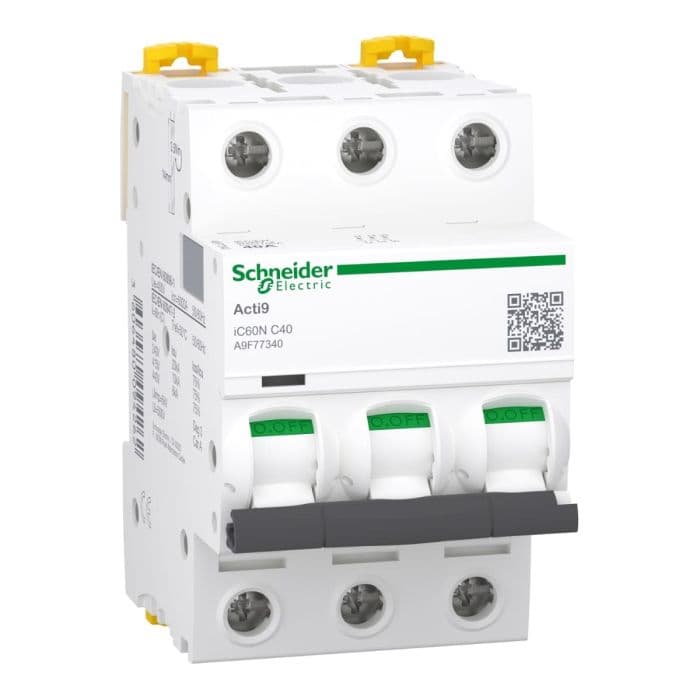 قاطع الدائرة المصغر شنايدر إلكتريك Acti9 iC60N، ثلاثي الأقطاب، 40 أمبير، منحنى التيار المستمر
