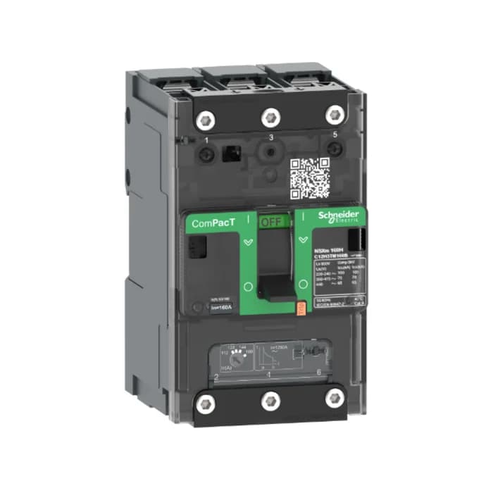 قاطع الدائرة الكهربائية Schneider C11E3TM100B | ComPacT NSXm 160E، 16 كيلو أمبير/415 فولت تيار متردد، 3 أقطاب، وحدة فصل TMD 100 أمبير، أطراف توصيل/قضبان توصيل