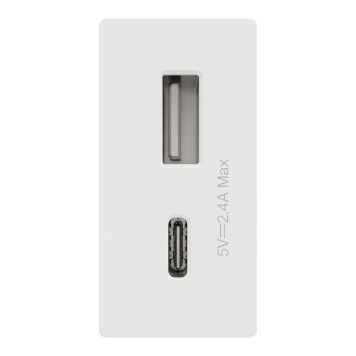 شنايدر إليكتريك ميلوز بريزة USB دبل (Type A + Type C)، 2.4 أمبير، 12 وات، أبيض